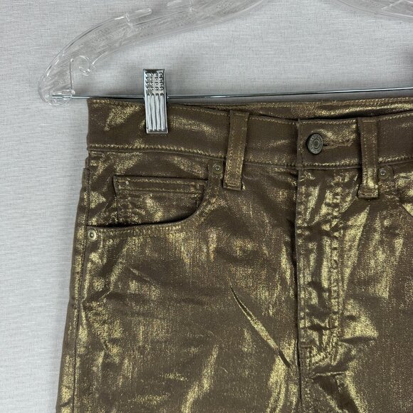 HIGH RISE GOLD METALIC VINTAGE SLIM STRETCH SKINNY FIT JEANS COTTON SIZE 27/4 - Picture 4 of 12